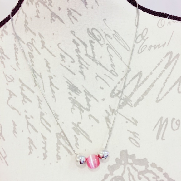 Pink Faux Cat Eye Necklace